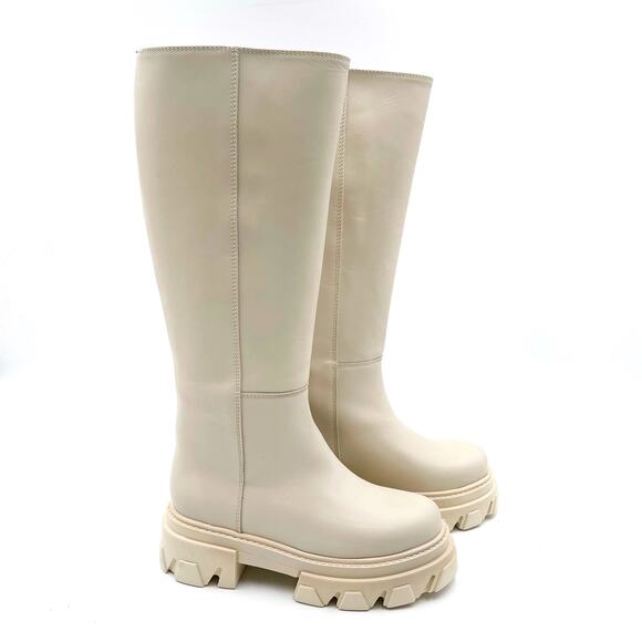 Alohas Katiuska Boots Tall Lug Off‎ White Leather Knee High Chunky Platform Sz 6 - Picture 1 of 13